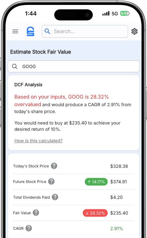 Stock Unlock DCF Calculator Mobile