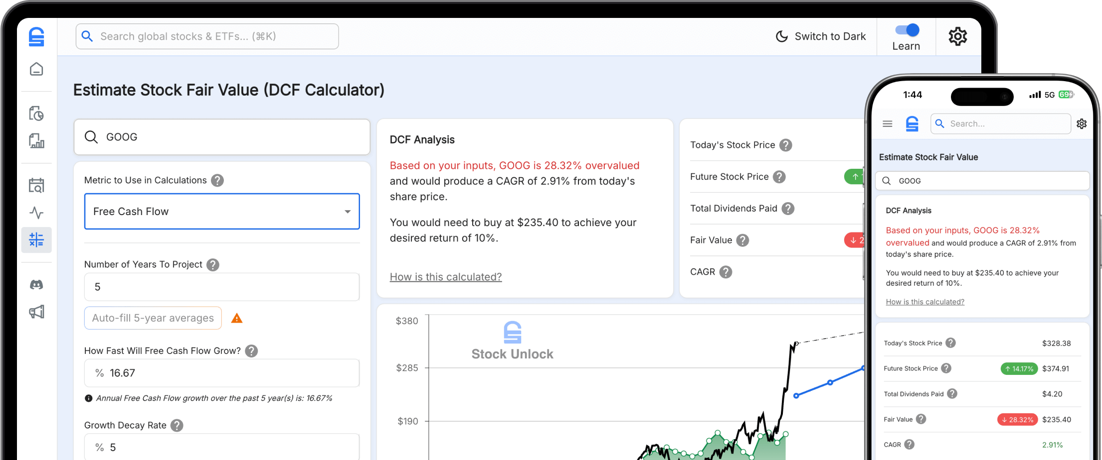 Stock Unlock DCF Calculator Desktop