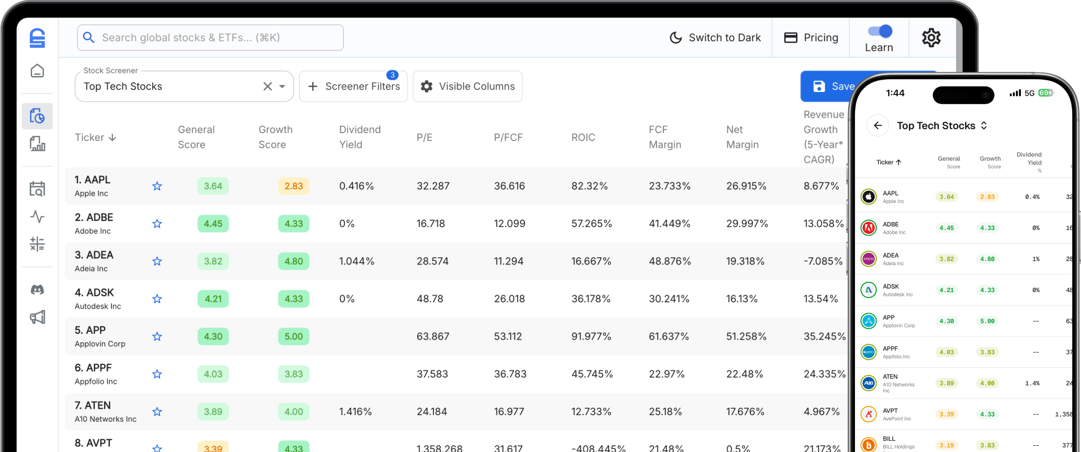 Stock Unlock Screener Interface
